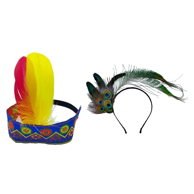 1920s Flapper Headband with Peacock Feathers for Costume Parties