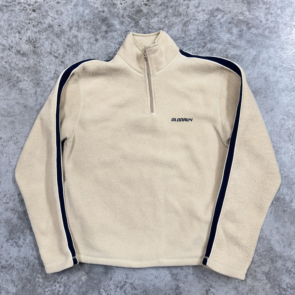Old Navy Fleece Sweater Mens Small Beige Blue Quarter Zip Pullover Athletic y2k