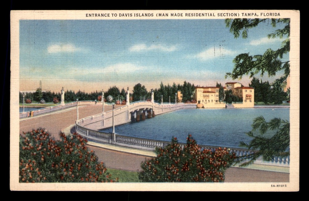 Entrance To Davis Islands Tampa Florida FL Bridge People Posted Postcard