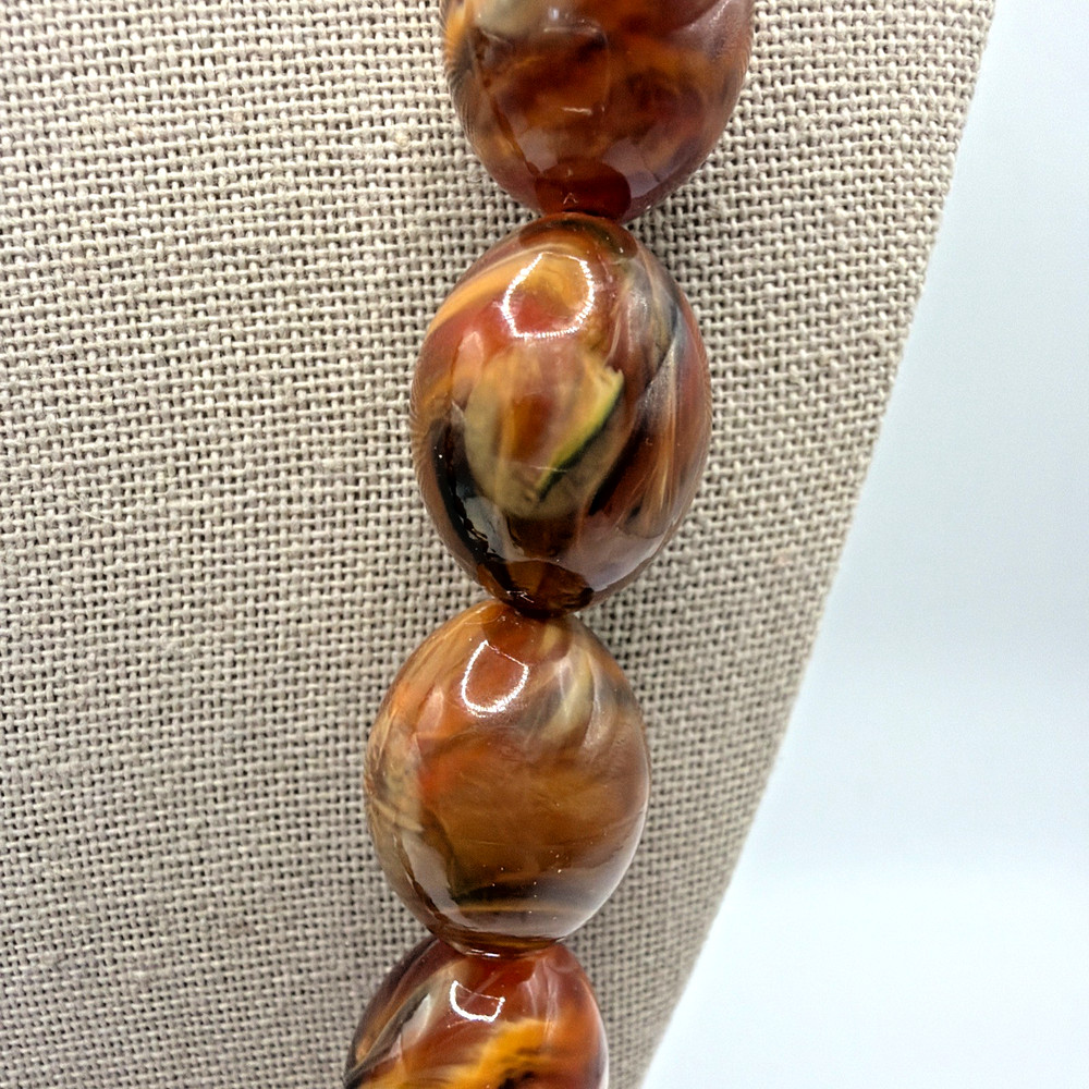 Vintage Amber Brown Swirl Lucite Beaded Necklace
