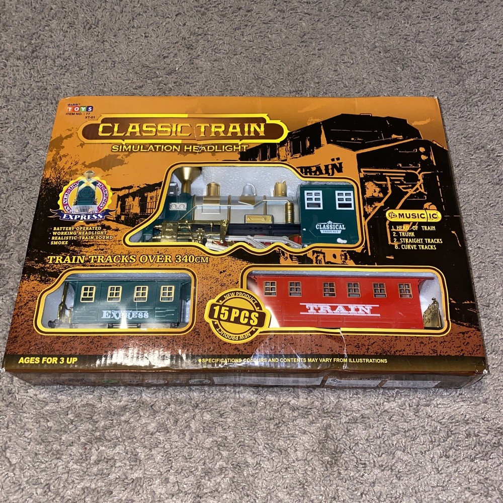 NEW TRAIN SET W/SIMULATION HEADLIGHT MUSIC, SMOKE! CLASSIC 15 PIECES! NEW! GREAT