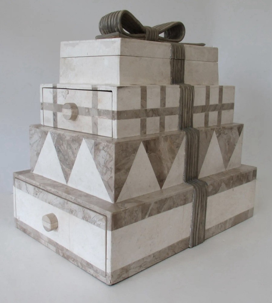 Circa 1970's-80's Renoir Tessellated Stone 4-Tiered Lidded & Drawers Jewelry Box