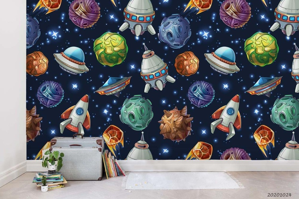 3D Rockets Planets Spaceship Pattern Wall Murals Wallpaper Murals Wall Sticker
