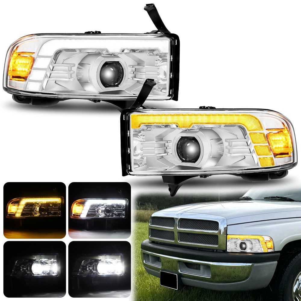 LED Projector DRL Sequential Headlights For 1994-2002 Dodge Ram 1500 2500 3500