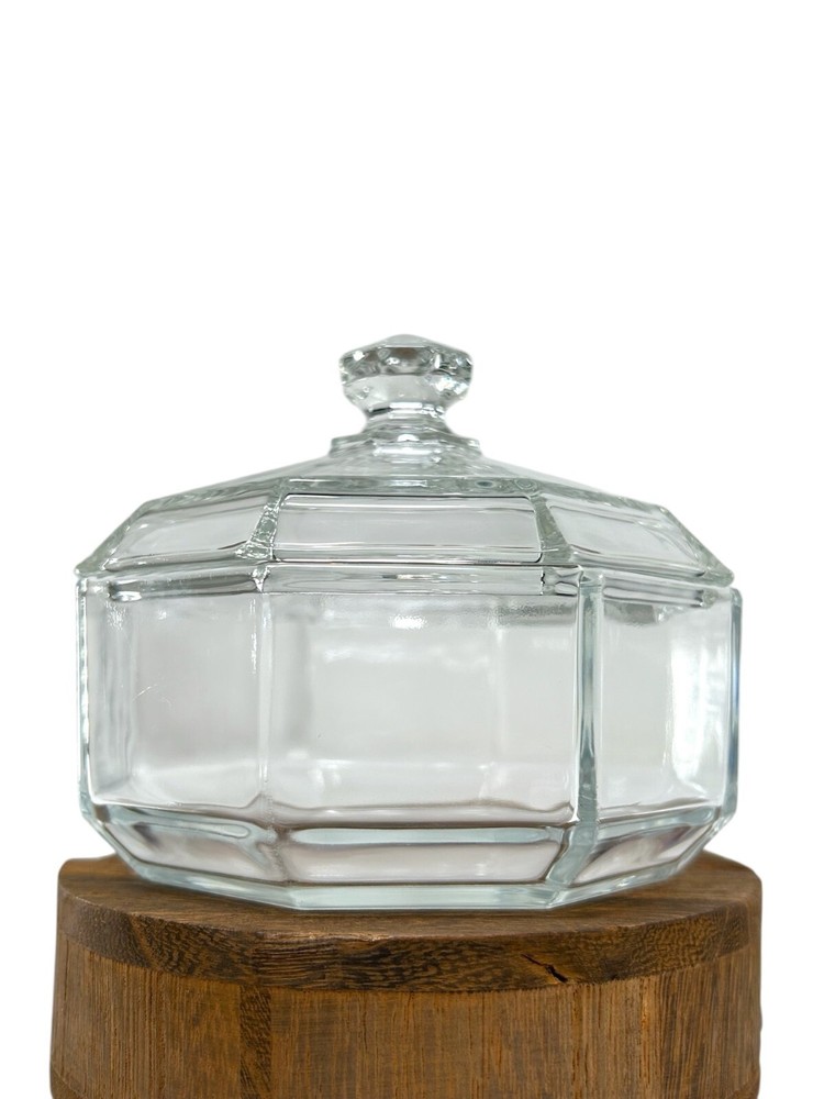 Vintage Arcoroc French Clear Glass Sugar Bowl with Lid Candy Dish