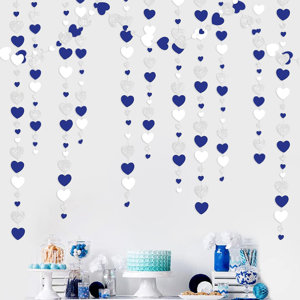 Navy Blue & Silver Valentine's Day Heart Garlands and Party Decorations  