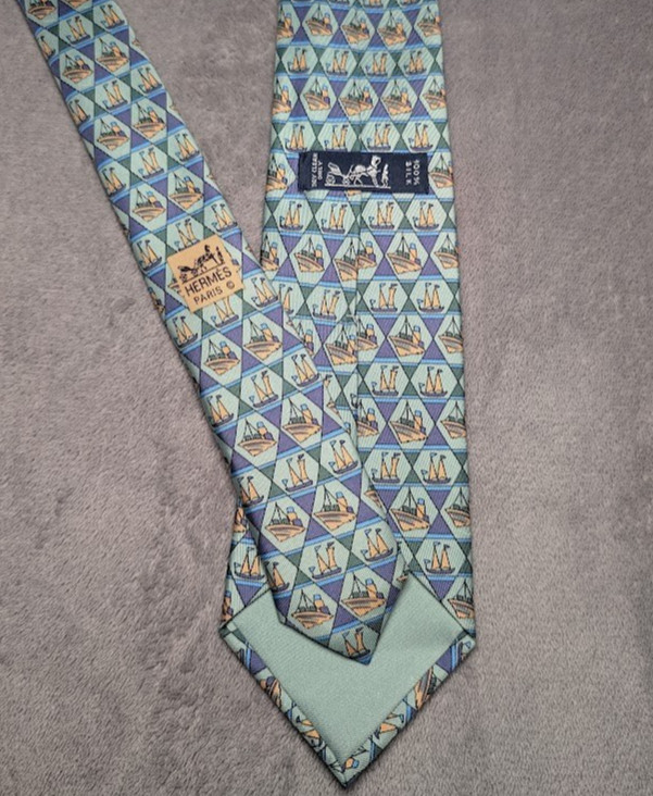 Hermes Blue Steamships & Sail Boats Tie 7290 100% Silk M.I. France 57 x 3 in.