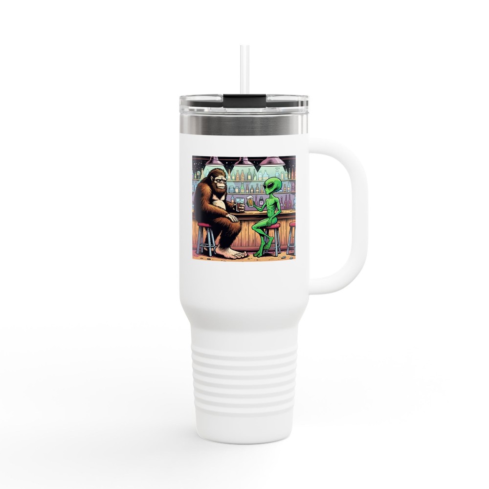 Funny Bigfoot Alien Insulated Travel Mug 40oz Keeps Drinks Hot or Cold
