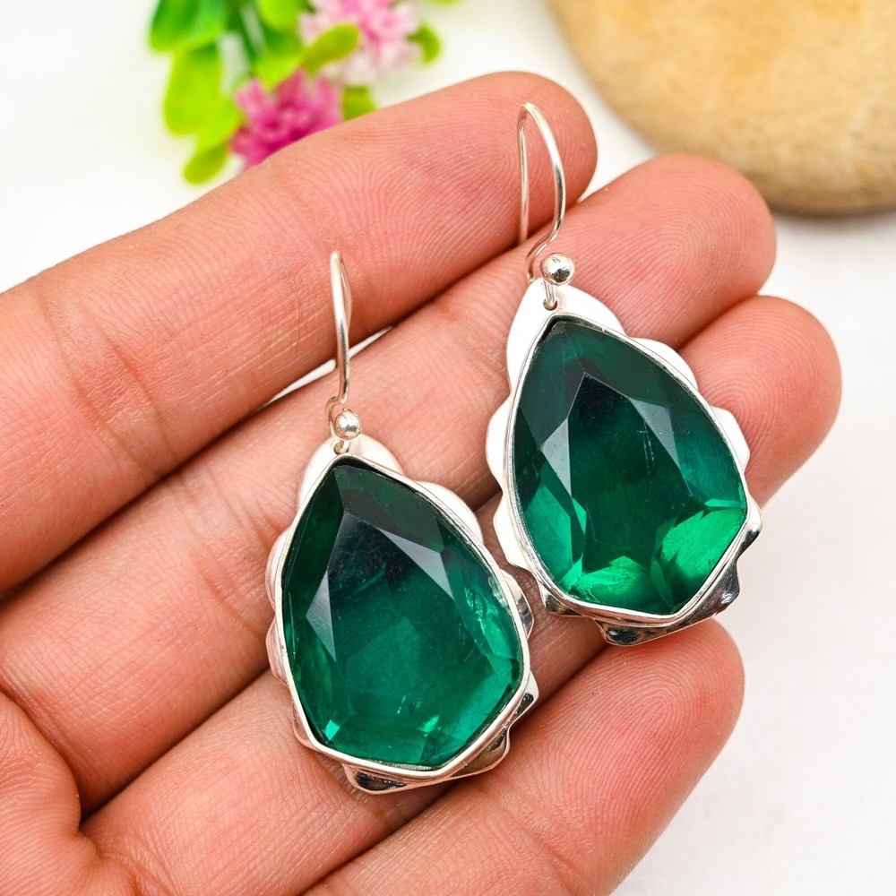 Amazing Green Onyx Gemstone Earring 925 Sterling Silver Handmade Jewelry Gift