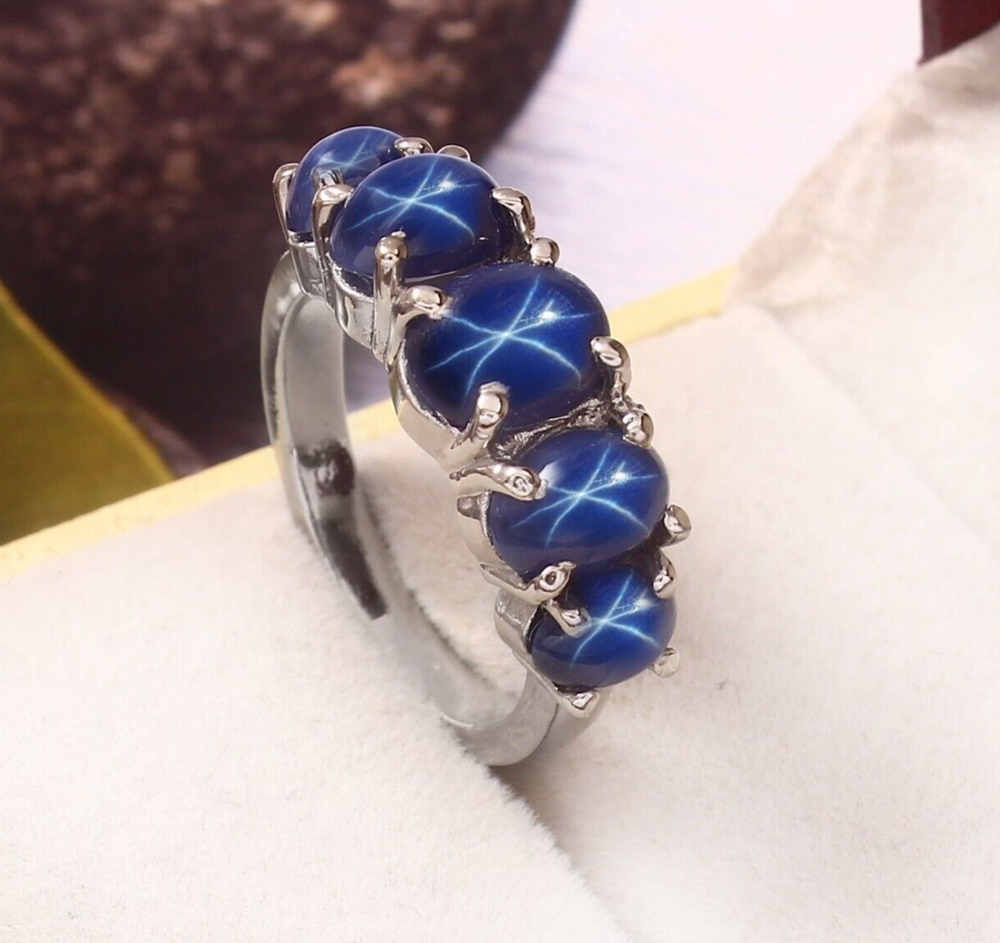 Natural Blue Lindy Star Sapphire Ring, 925 Sterling Silver Ring, Christmas Sale-image