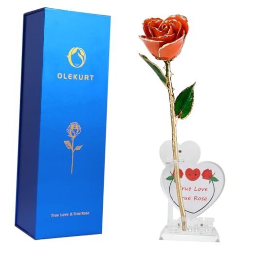 Gold Roses Dipped 24K Rose Gifts for Wife Mother's Day Anniversary A. Orange