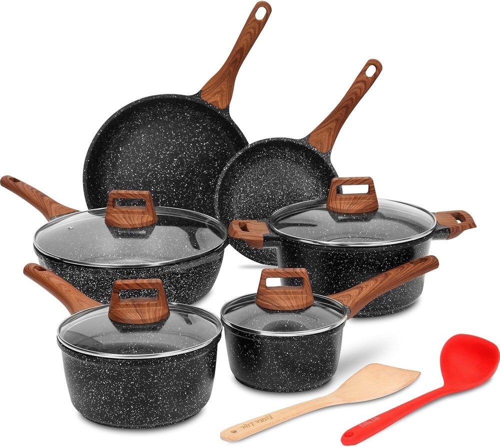 12-Piece Nonstick Granite Coating Cookware Set for Kitchen Cooking