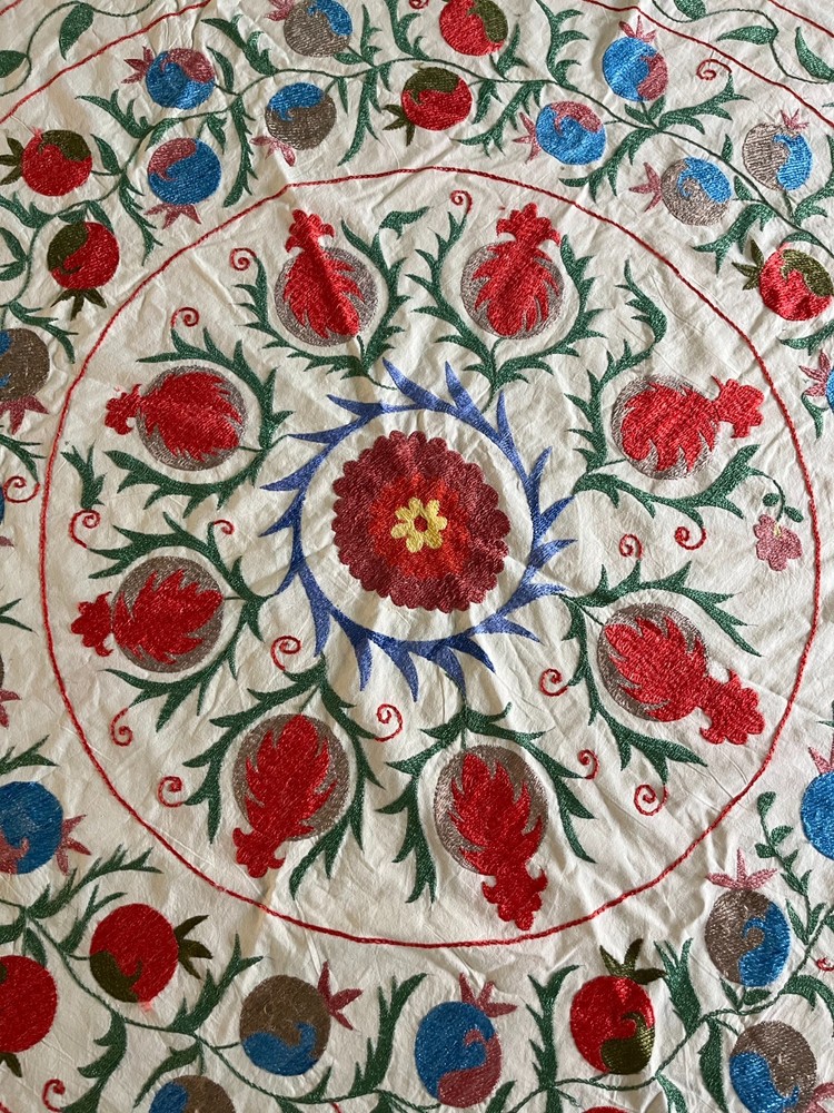 Vintage handmade embroidery Suzani decorative textile cover Unique art home Boho