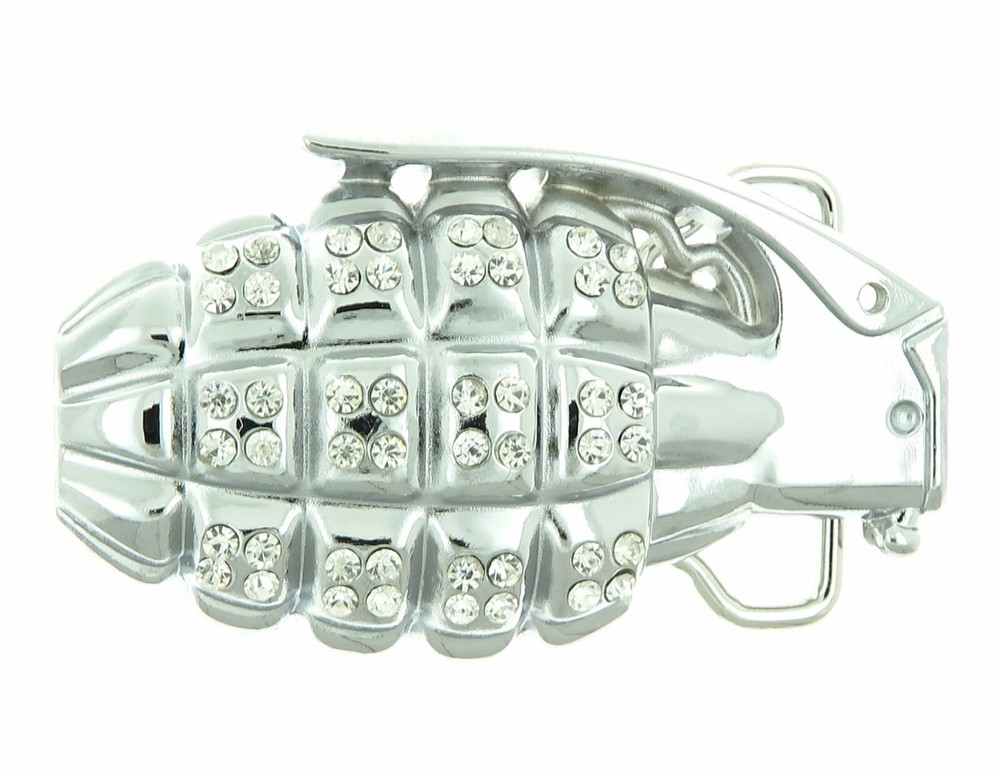 Grenade with Rhinestones Metal Belt Buckle