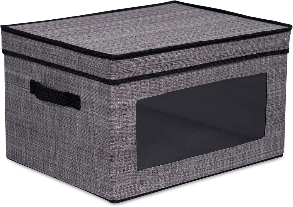 Clear Window Storage Bin with Lid and Handles - Durable Organizing Container