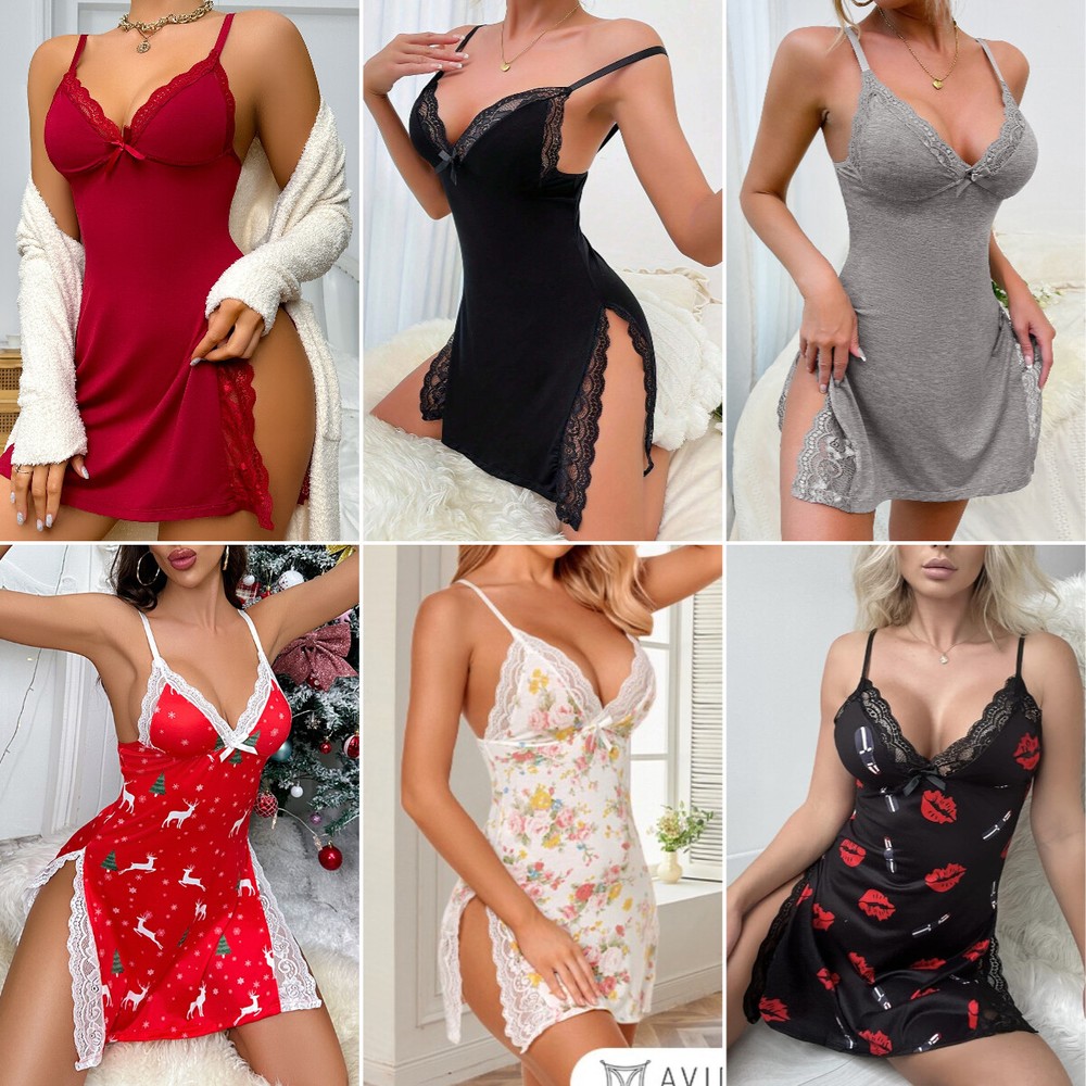 Women's Sexy-Lingerie Lace Cotton Babydoll Underwear Nightwear Sleepwear Dress