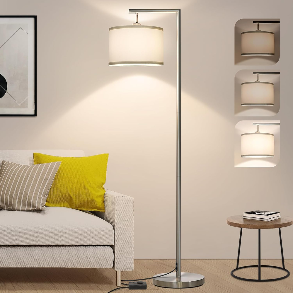Modern Floor Lamp for Bedroom, Dimmable Silver Floor Lamps for Living Room with