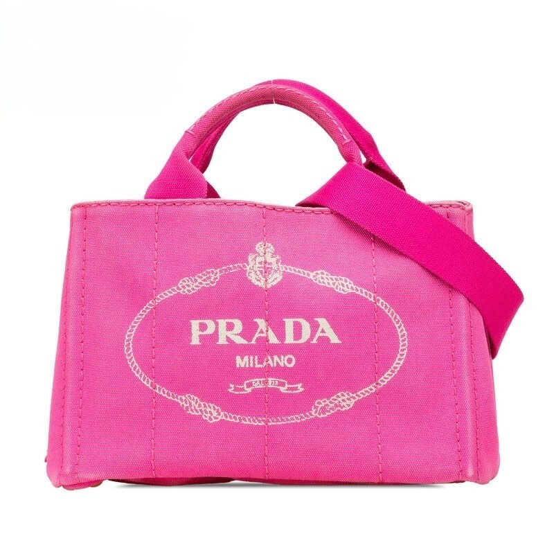 Prada Mini Canapa 2Way Handbag B2439G Pink Canvas Authentic