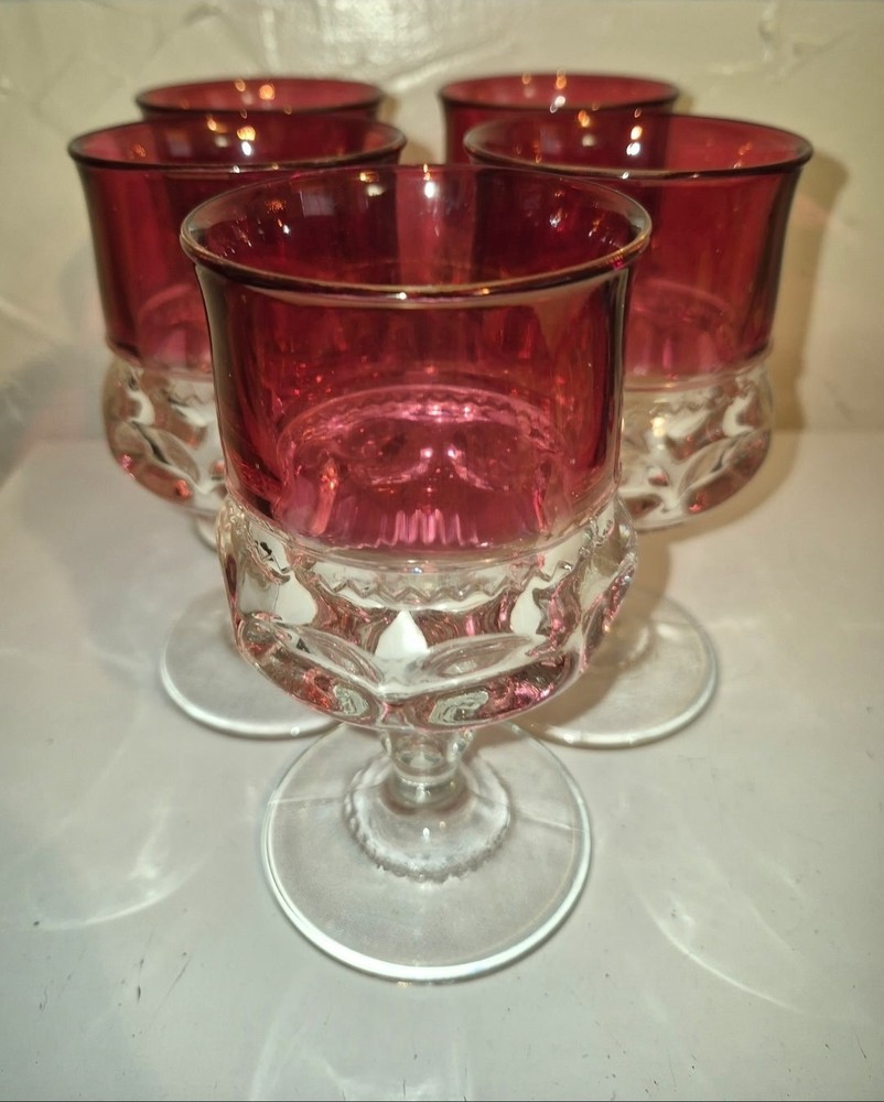 Kings Crown Tiffin Ruby Cranberry Red Thumbprint Glass Wine Water Goblet