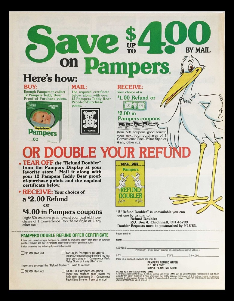 1983 Pampers Teddy Bear Baby Diaper Circular Coupon Advertisement-image