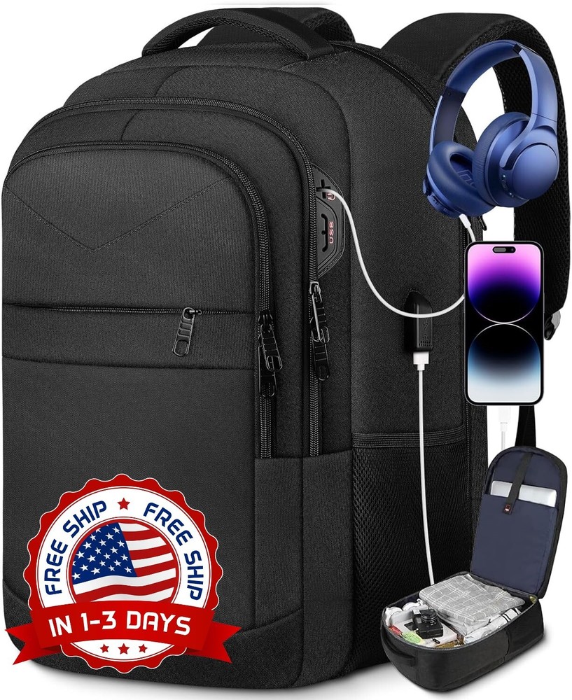 Extra large waterproof black laptop travel backpack NEW