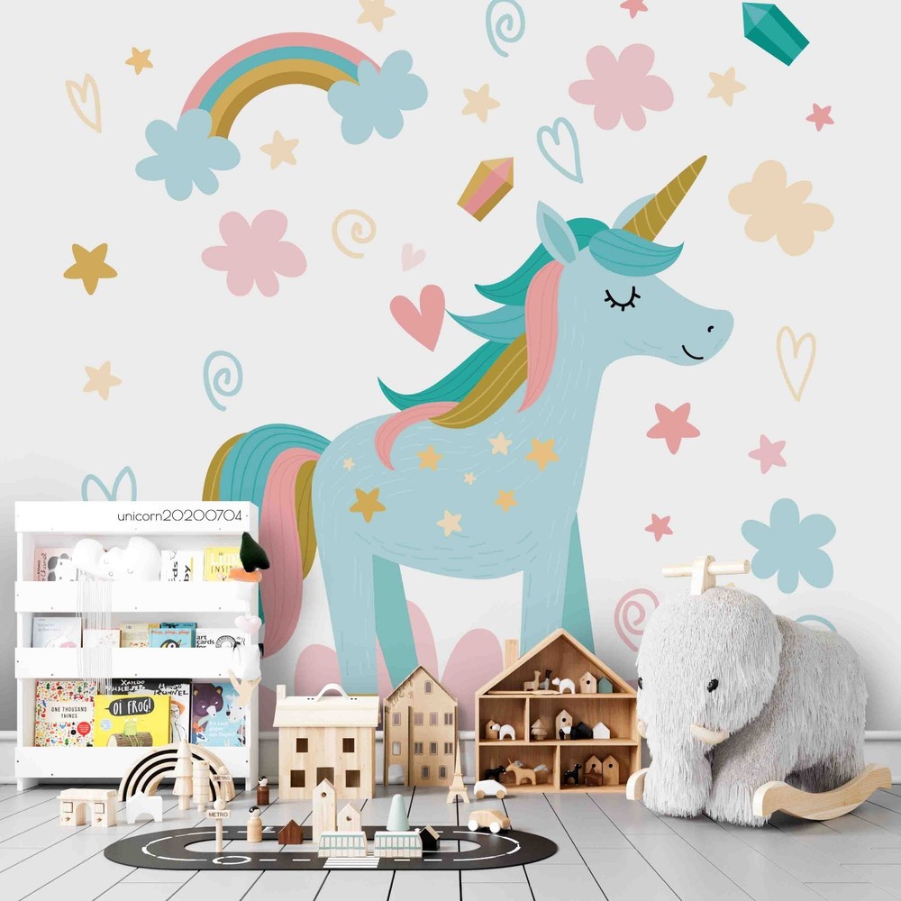 3D Unicorns Rainbow Clouds Cartoon Wall Murals Wallpaper Murals Wall Sticker 19
