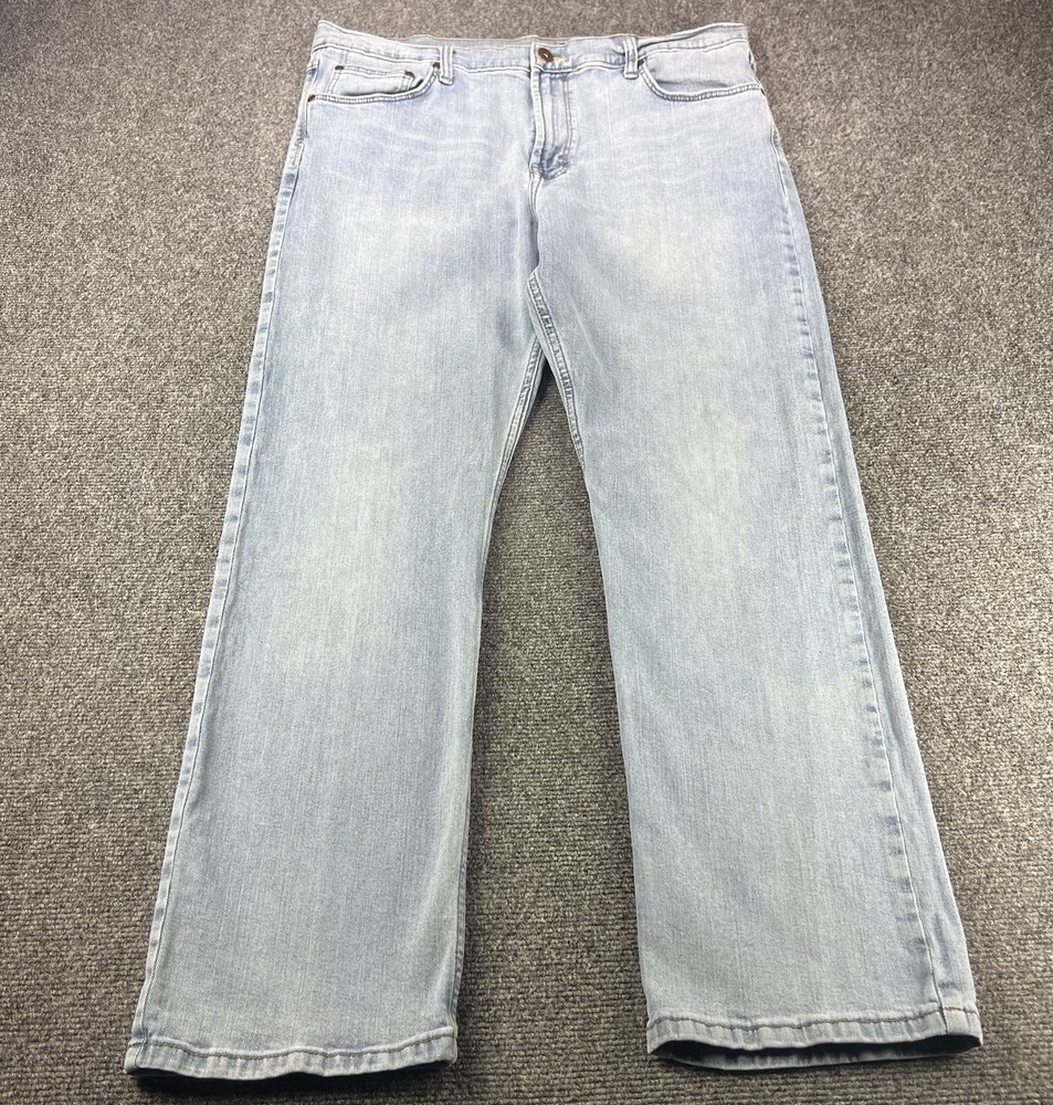 Wrangler Jeans Mens 38x30 Blue Slim Straight Stretch Light Wash Western Denim