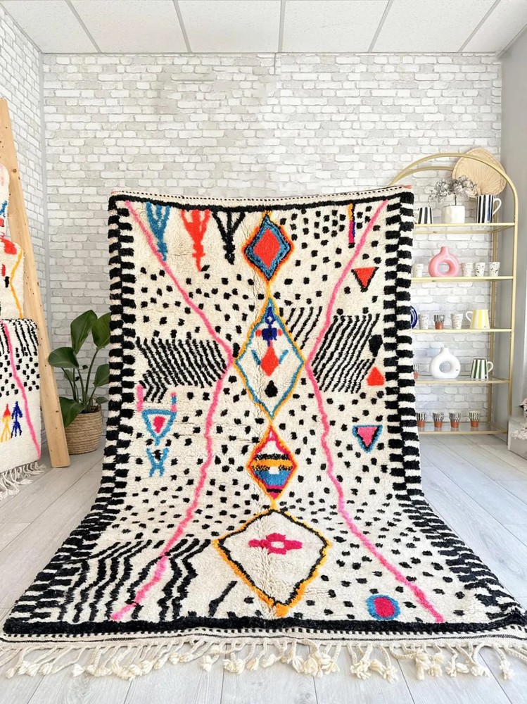 Handmade Geometric Moroccan Berber Wool Rug Color Multicolor Design Carpet Rug