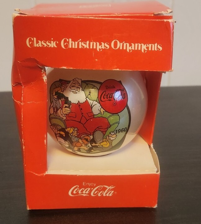Vintage 1960 Coca-Cola Santa & Elves Christmas Ornament Classic Coke Decor