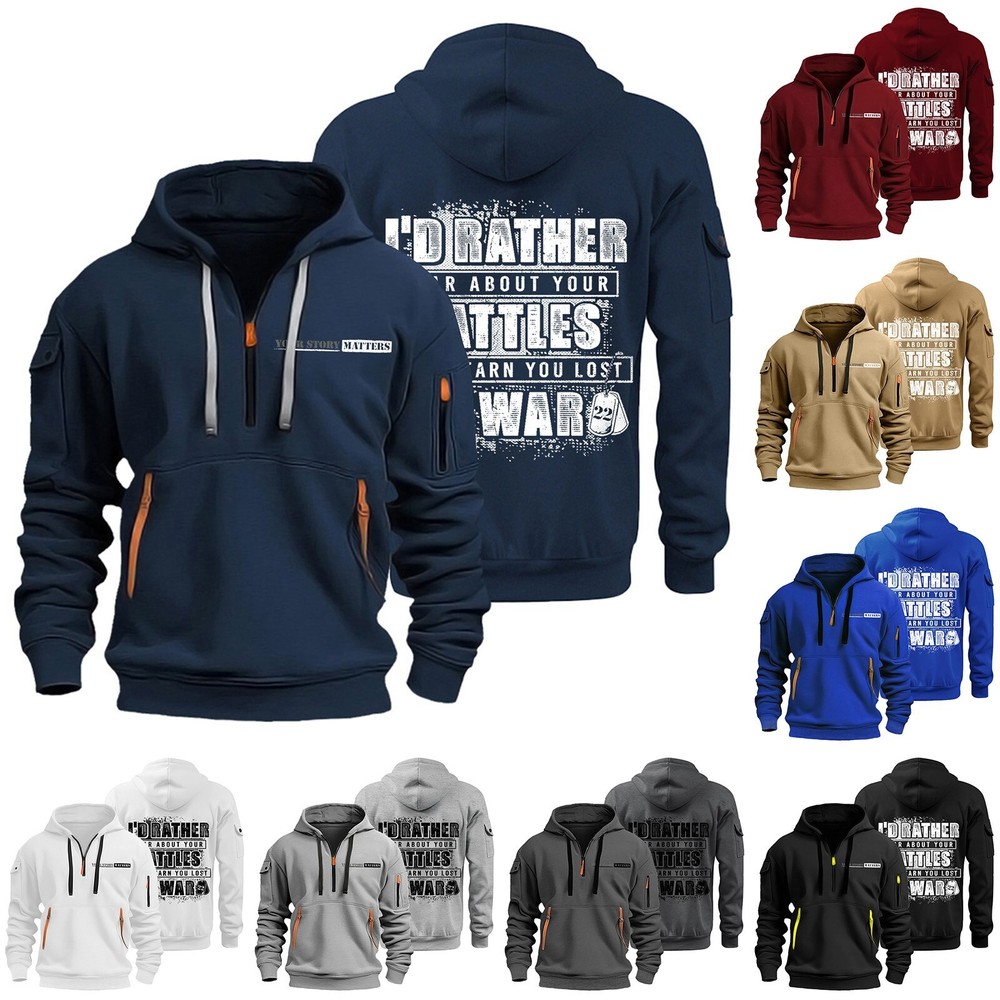 Hoodies for Men Quarter Zip Pullover Tactical Sweatshirt Hoodie With Arm Pockets