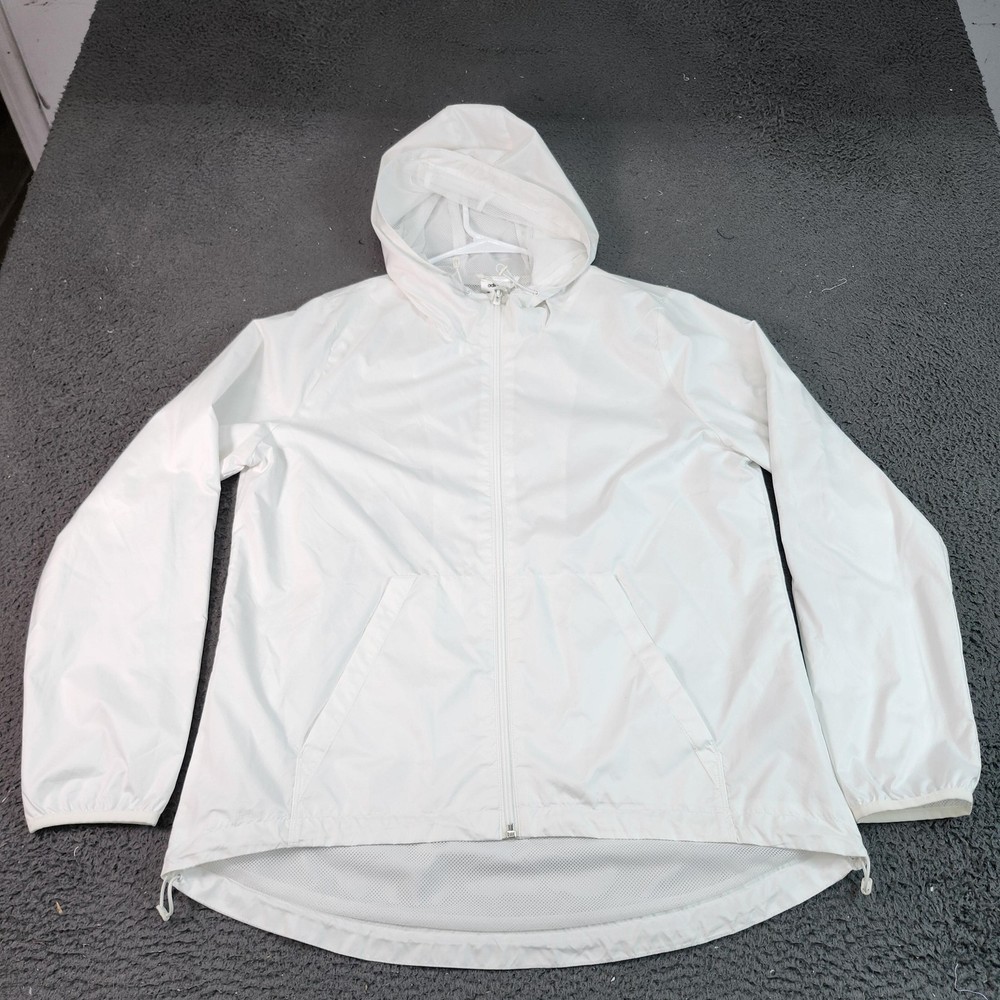 Adidas Windbreaker Jacket Womens Large White Hooded Full Zip Lightweight Running