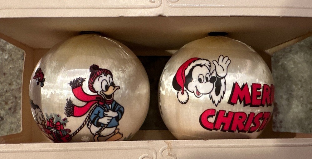 Vintage 1977 Hallmark Satin Mickey Mouse & Donald Duck Christmas Ornaments  