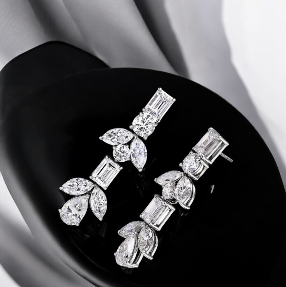 Multi Shape Diamond Earrings 12 Carat 950 Platinum Dangle Womens Lab Created