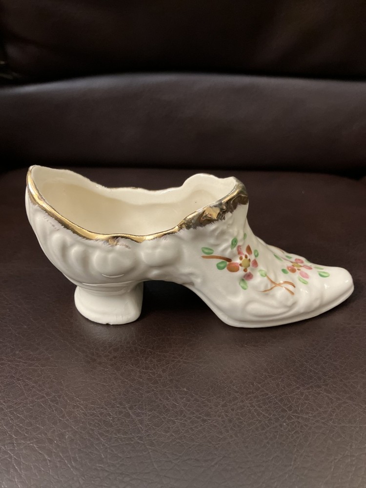 Vintage China Porcelain Shoe Flowers Gold Trim
