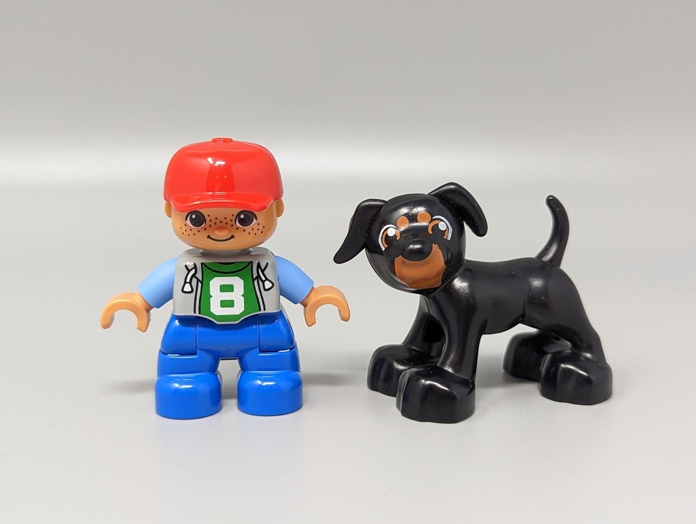 Lego Duplo Minifigure Set with Black Rottweiler Puppy and Boy Figure