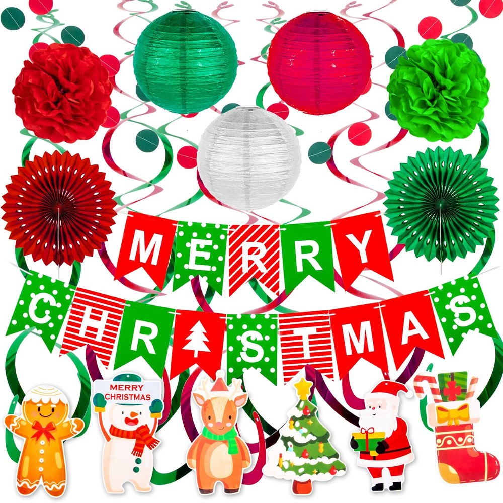 Labeol Christmas Party Decorations, Paper Fan Paper Flower Ball Paper Ball Me...