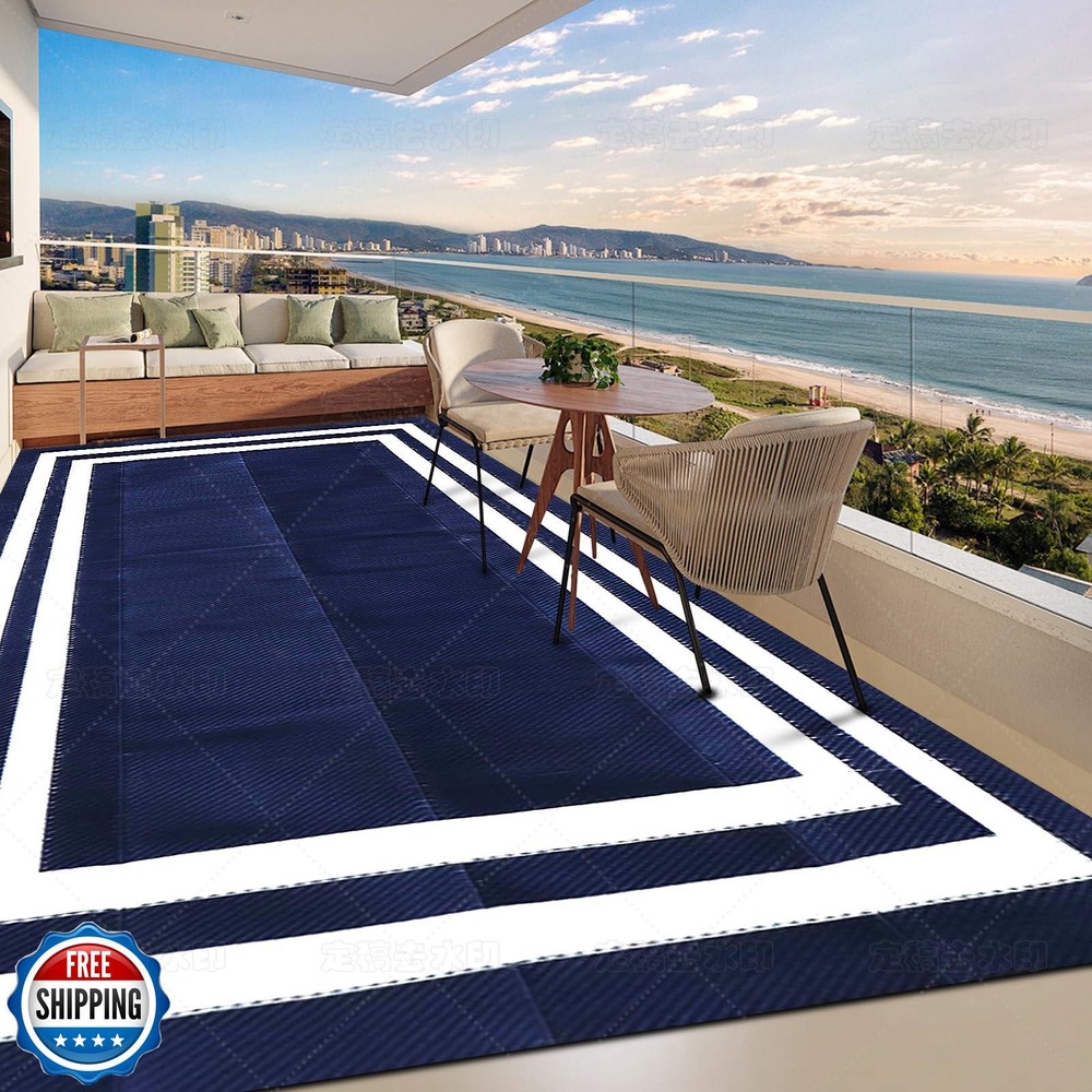 9x12 ft Waterproof Reversible Outdoor Patio Rug Durable Plastic Straw Design