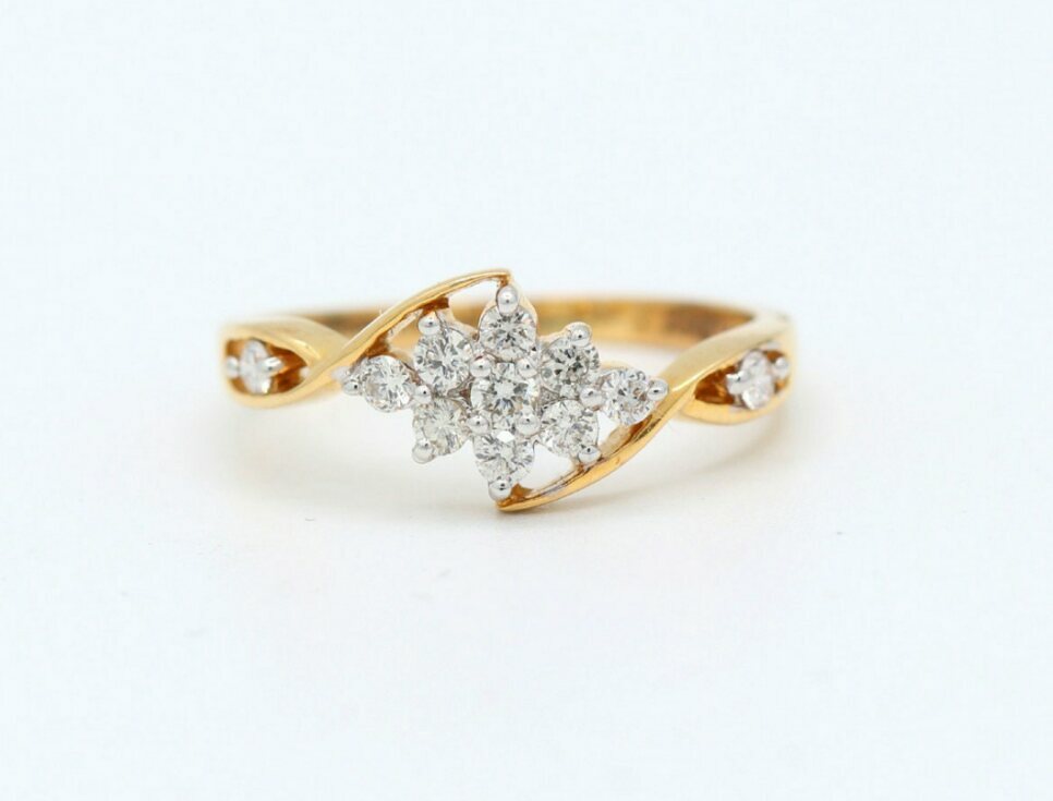 Yellow Gold Diamond Ring Flower Shape Ring 14k Gold Engagement Ring Moms Gift.