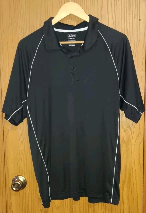 Adidas Golf Climacool Polo Mens Size Large Black White Stripe Short Sleeve...