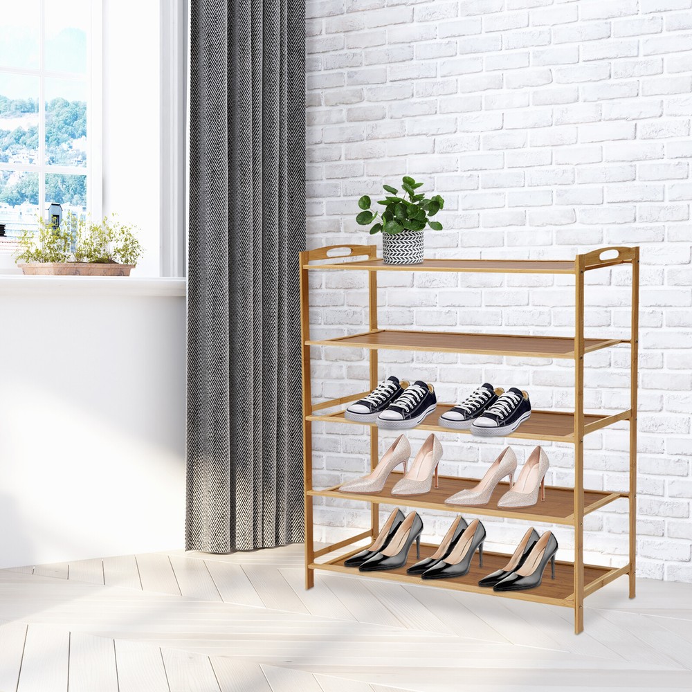5-Tier Bamboo Shoe Rack Entryway Storage Shelf Natural Wood Organizer
