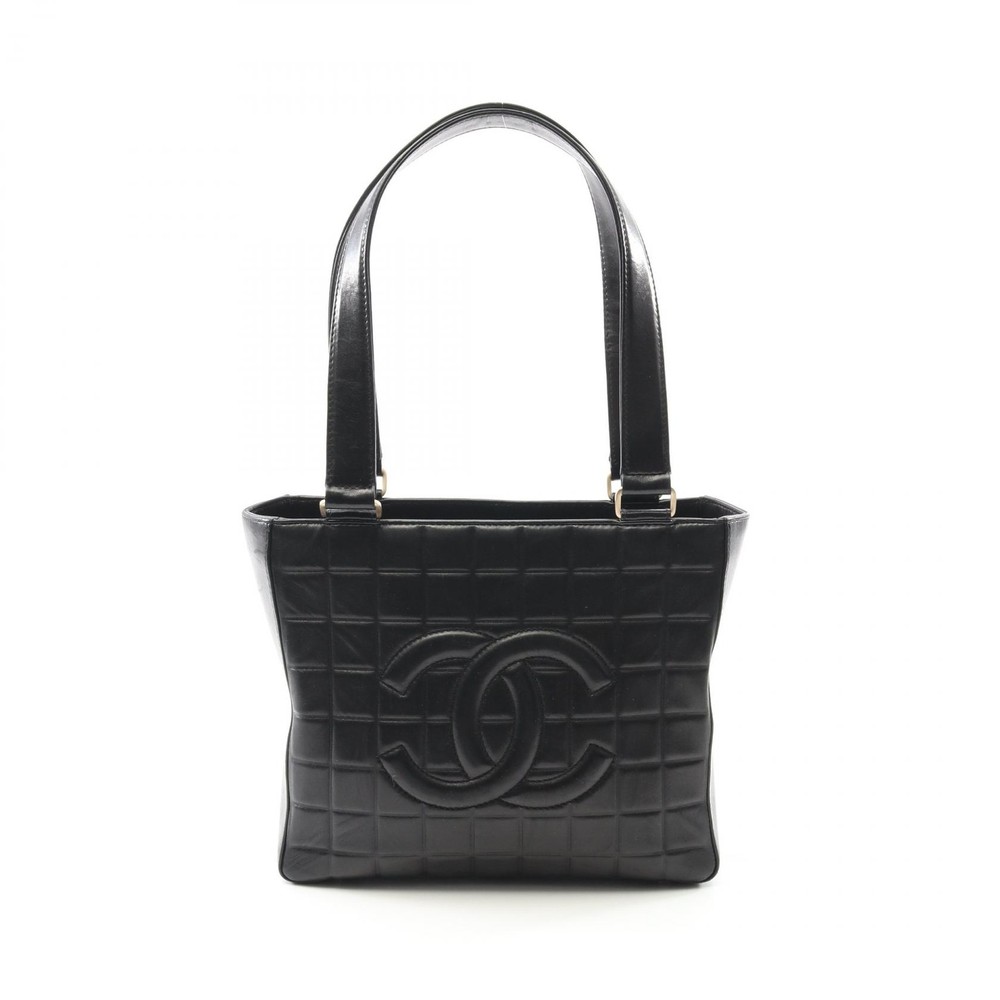 CHANEL Black Lambskin Leather Tote Shoulder Bag with Gold Hardware Pre-Owned