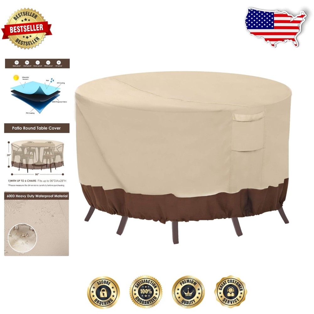 Waterproof Round Patio Furniture Cover - Fits 96”DIA, UV Resistant & Durable