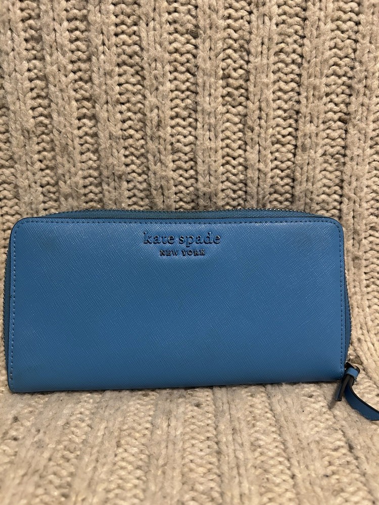 Kate Spade Zip Around Wallet Blue Leather RARE