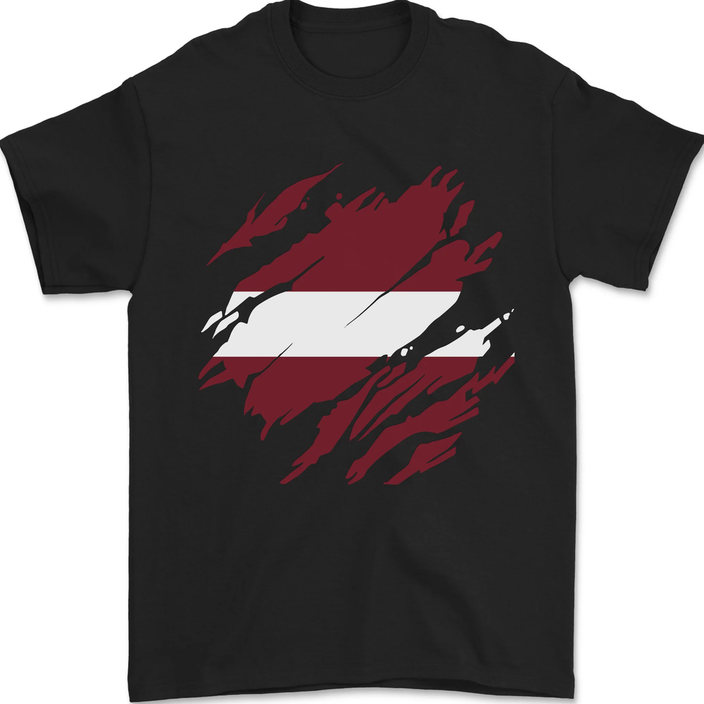 Torn Latvia Flag Latvian Day Football Mens T-Shirt 100% Cotton