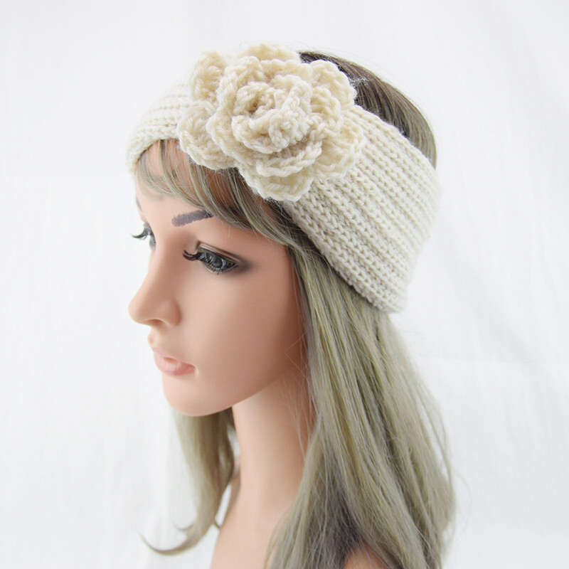 Winter Knit Flower Headband for Women - Ear Warmer Headwrap Turban
