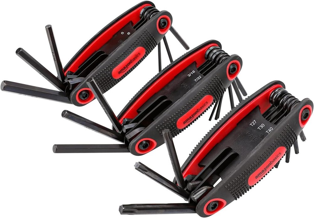 Amazon Basics 3-Pack Folding Hex Key Set with Metric SAE and Star Sizes in Black