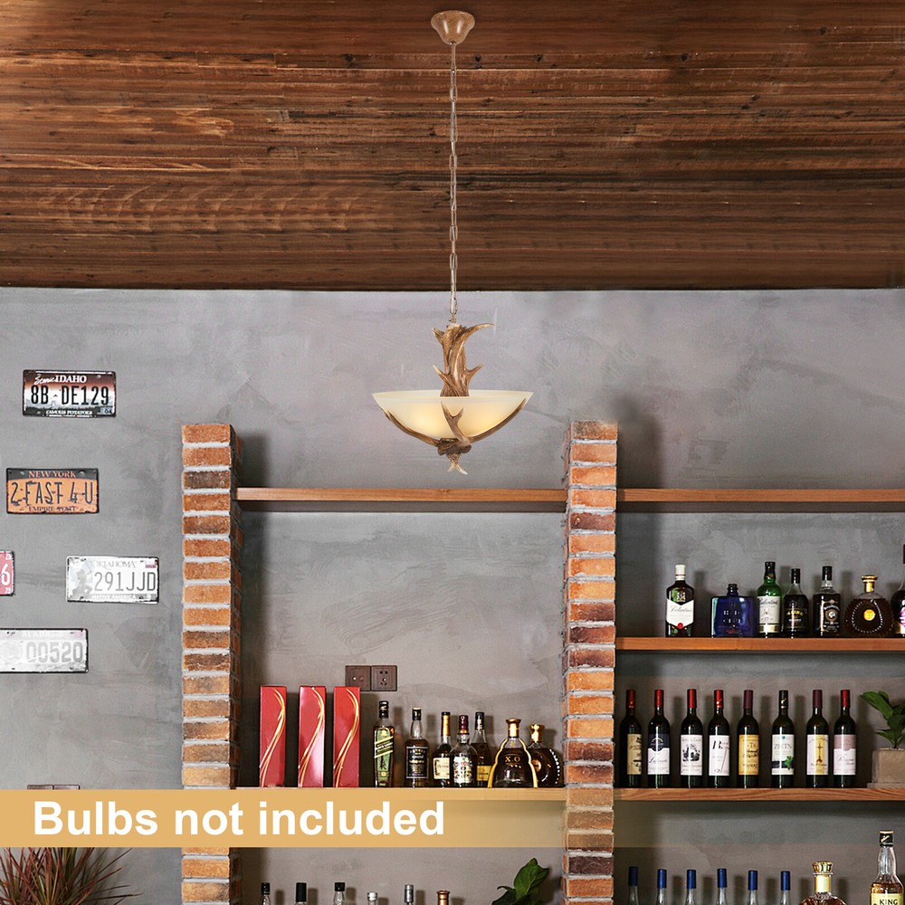 3-Light Rustic Pendant Resin Antler Chandelier Light Ceiling Lamp Fixtures