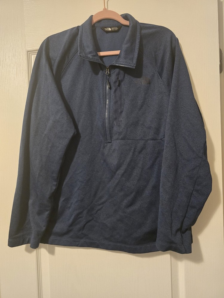 North Face Mens Large Blue Half Zip Fleece Jacket for Hiking