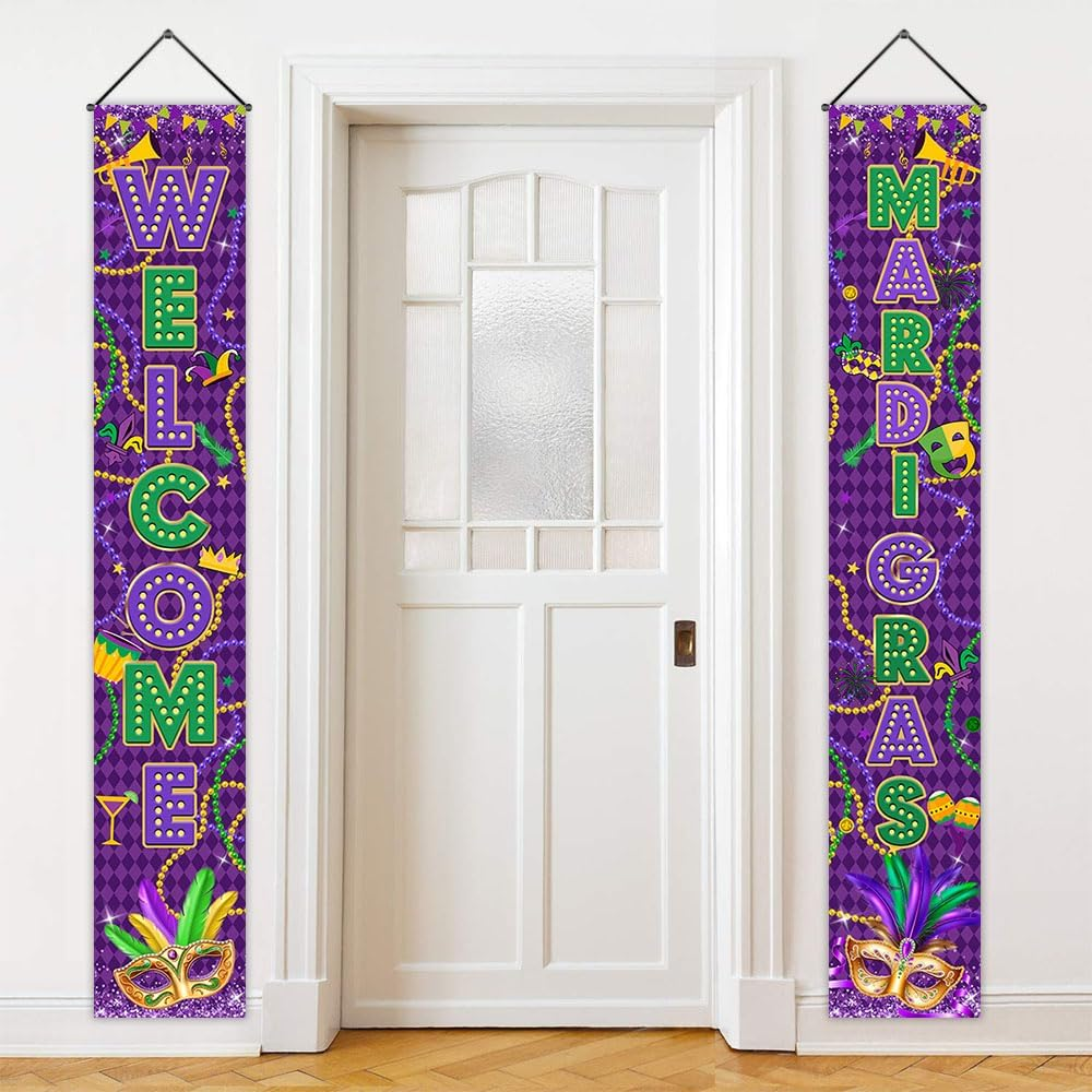 Mardi Gras Porch Banners for Mardi Gras Welcome Decorations New Orleans Masquera