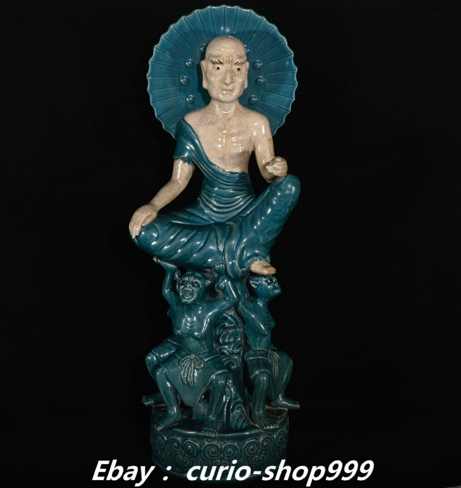 27.9-inch Antique Chai Kiln Porcelain Buddhist Arhat Saint Statue